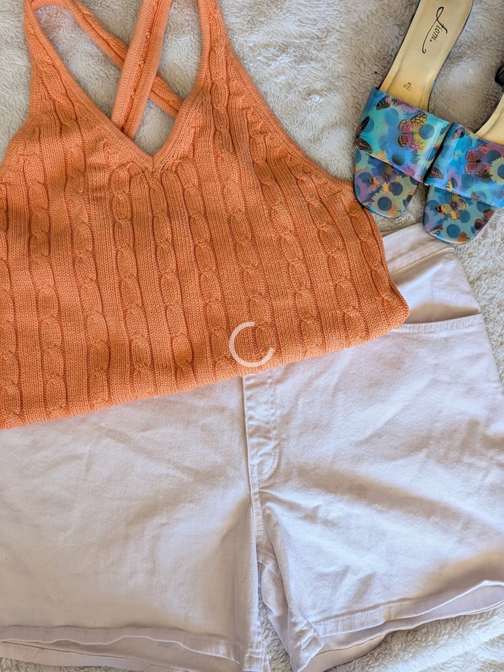 Faded Glory Creamaicle Cable-Knit Crisscross Cotton Tank Xl - Picture 2 of 3